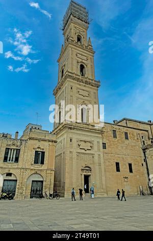 The Lecce Cathedral, in Cathedral Square, Lecce, Italy. Dedicated to the Assumption of the Virgin Mary. The bell tower is 72 metres high. Stock Photo