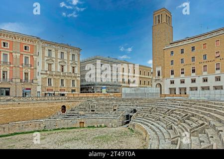 The Roman Amphitheatre in Lecce, Italy. Only discovered in 1901 the theatre is still used for public events. Stock Photo