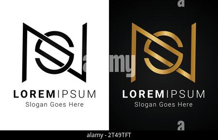 Luxury Initial SN or NS Monogram Text Letter Logo Design Stock Vector
