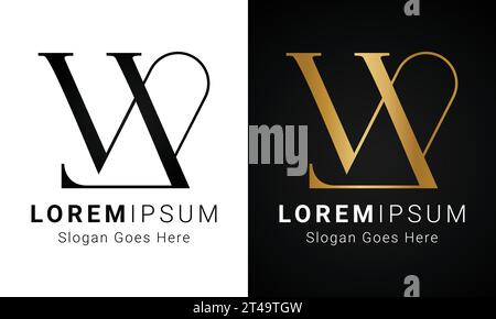 Luxury Initial WL or LW Monogram Text Letter Logo Design Stock Vector