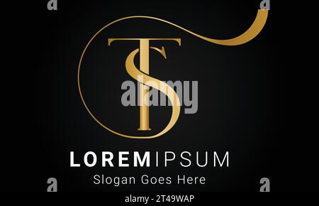 Luxury Initial ST or TS Monogram Text Letter Logo Design Stock Vector