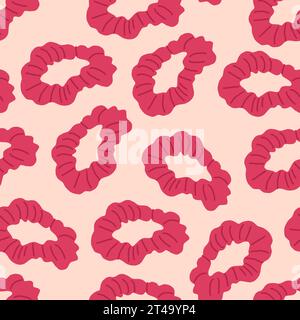 Vector seamless pattern with silk red scrunchy on pink beige background. Vector illustration Stock Vector