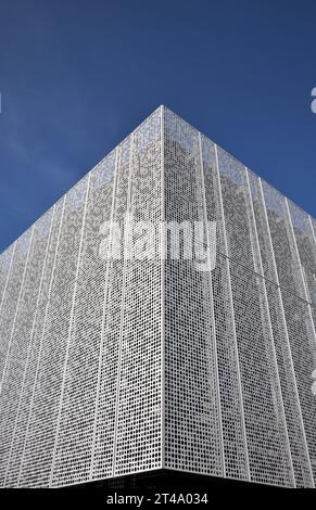 Detail image of the Design Workshops and Studios at Arts University Bournemouth, showing the perforated aluminium veil that was erected outside the fi Stock Photo