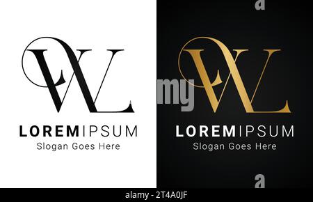 Luxury Initial WL or LW Monogram Text Letter Logo Design Stock Vector