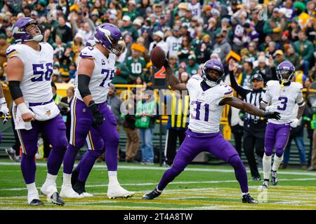 Minnesota Vikings' Cam Akers celebrates his touchdown catch during the ...