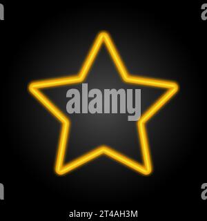 Golden star shines with yellow neon on a dark background vector. Star shaped frame eluminated. Abstract neon star frame, geometric tunnel, portal Stock Vector