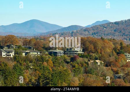 Aerial view of expensive american homes on hilltop in North Carolina mountains residential area. New family houses as example of real estate Stock Photo