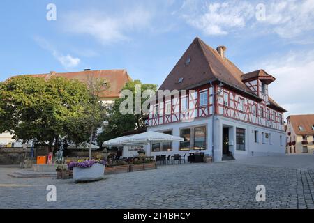 Old town hall, half-timbered house, market square, Herzogenaurach, Middle Franconia, Franconia, Bavaria, Germany Stock Photo