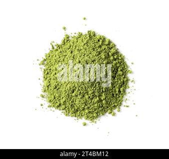 Matcha green tea on white background. Matcha powder. View from above. Stock Photo