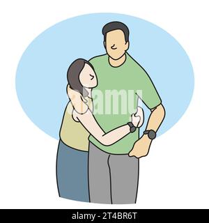 Portrait of a loving young man embracing his girlfriend illustration vector hand drawn isolated on white background Stock Vector