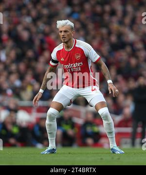 Ben White of Arsenal. - Arsenal v Sheffield United, Premier League, Emirates Stadium, London, UK - 28th October 2023. Editorial Use Only - DataCo restrictions apply. Stock Photo