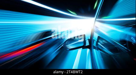 View from Side of high-speed car in the tunnel Stock Photo