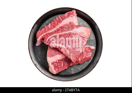 Raw Silverside sirloin beef steak cut on butcher tray. Isolated on white background Stock Photo