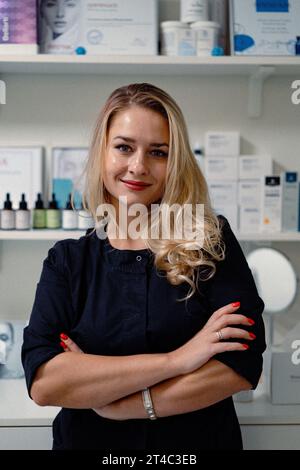 Middle-aged woman, beautician, portrait, close-up. Stock Photo