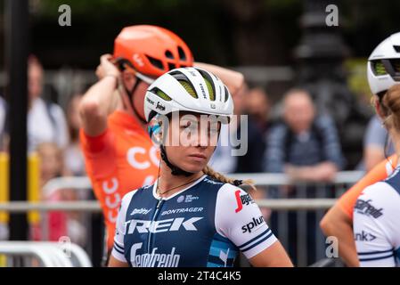 Letizia Paternoster of team Trek Segafredo before racing in the Prudential RideLondon Classique cycle race. Female cyclist rider Stock Photo