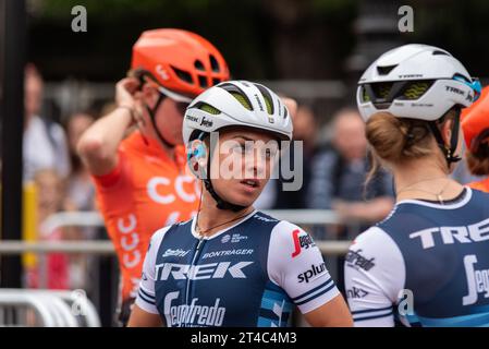 Letizia Paternoster of team Trek Segafredo before racing in the Prudential RideLondon Classique cycle race. Female cyclist rider Stock Photo