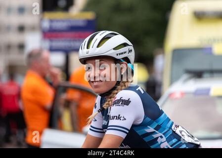 Letizia Paternoster of team Trek Segafredo before racing in the Prudential RideLondon Classique cycle race. Female cyclist rider Stock Photo