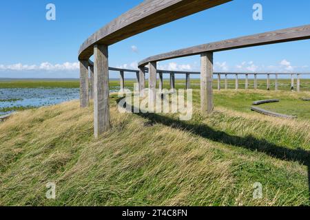 View on the Terp fan de Takomst. An initiative of the village of Blije, Sense of Place to emphasize the connection with the Wadden Sea Stock Photo