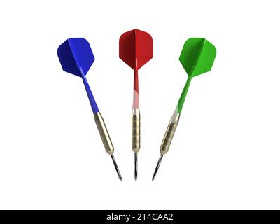 Three colored darts on a white background. Stock Photo