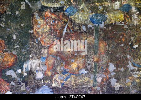 Cave No. 16. Flying figure. Ample of Blue or Lapis Lazuli can be noticed.   Ajanta Caves, Aurangabad, Maharashtra, India Stock Photo