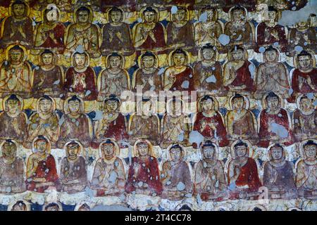 Cave No. 2.Miracle of Shravasti, painted on the right -hand wall of the antechamber.  Ajanta Caves, Aurangabad, Maharashtra, India Stock Photo