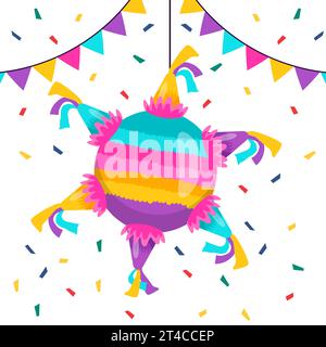 flat design vector posada pinata illustration colorful Stock Vector