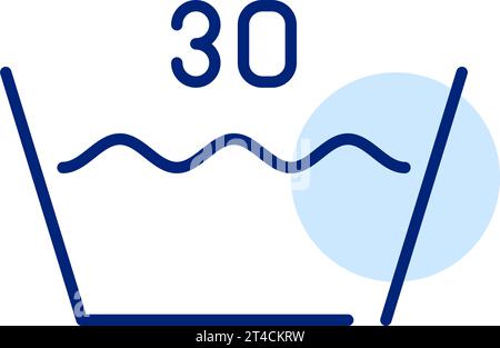 Washing clothes at 30 degrees temperature. Gentle laundry instructions label. Pixel perfect icon Stock Vector