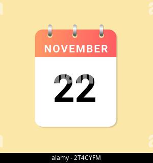 Daily calendar 22nd of November month on white paper note. vector Stock Vector