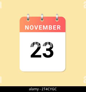 Daily calendar 23rd of November month on white paper note. vector Stock Vector