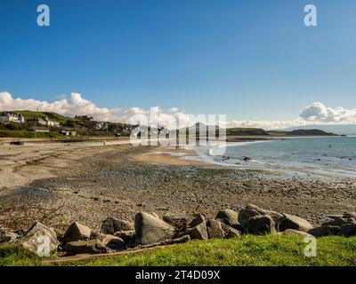 The beach at Criccieth, Gwynedd, North Wales, at low tide. Stock Photo