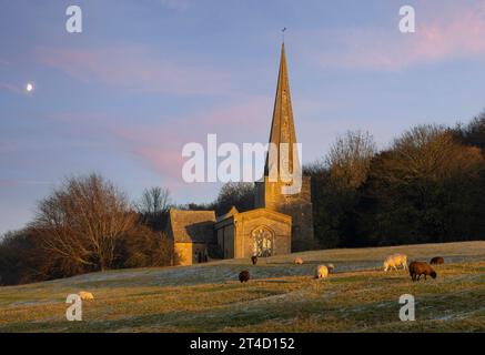 Cotswold church in winter, Saintbury, Cotswolds, England Stock Photo