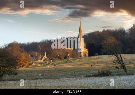 Cotswold church in winter, Saintbury, Cotswolds, England Stock Photo