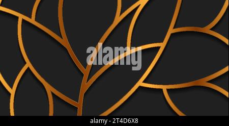 Black corporate abstract background with golden luxury wavy pattern. Art deco mesh ornament vector illustration Stock Vector