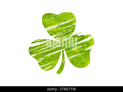 St Patrick Day abstract background with green shamrock leaf. Grunge pencil strokes. Vector greeting card Stock Vector