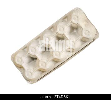 Recycle paper mould box for egg packaging isolated on white background back side Stock Photo