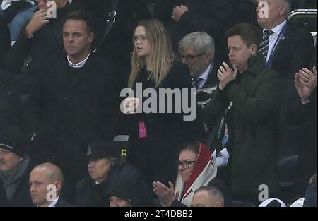 TV Presenter Anthony McPartlin & Declan Donnelly Newcastle United fans watch on from the stands.  - Newcastle United v Borussia Dortmund, UEFA Champions League, Group F, St James’s Park Stadium, Newcastle, UK. - 25th October 2023. Editorial Use Only - DataCo restrictions apply. Stock Photo