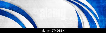 Contrast white and blue waves abstract corporate background with grunge texture. Vector banner design template Stock Vector