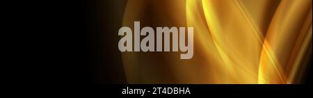 Golden smooth abstract waves on black background. Vector banner design Stock Vector