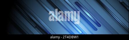 Dark blue stripes abstract geometric banner design. Hi-tech vector background Stock Vector