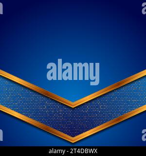 Luxury golden arrows with shiny dots on blue background. Abstract geometric vector design Stock Vector