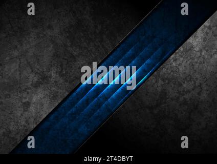 Dark grey grunge concrete texture wall with blue glowing neon light. Abstract technology vector background Stock Vector