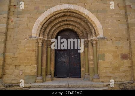 Entrance doorway of the Romanesque church of Santa Eugènia de Berga (Osona, Barcelona, Catalonia, Spain) ESP: Portada de entrada Sta Eugènia de Berga Stock Photo