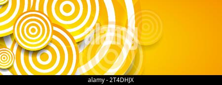 Bright yellow glossy circles abstract tech geometric banner. Modern vector background Stock Vector