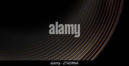Black abstract tech luxury background with golden lines. Vector illustration Stock Vector