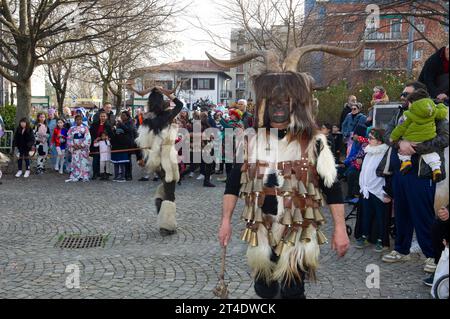 25 February 2023 - Italy Lombardy, Milan, 'Mamutzones' group of Samugheo cheer up the Vimodrone carnival. Stock Photo