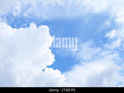 Fluffy Pure White Clouds Floating on Vibrant Blue Sky Stock Photo