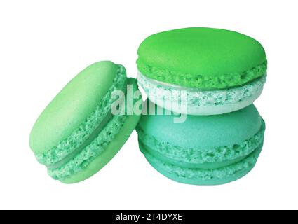 Delectable Pistachio and Lime Macaron Pastries Isolated on white background Stock Photo