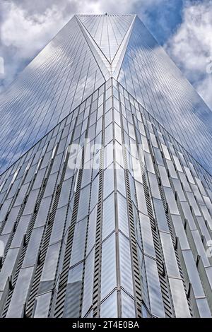Looking Up At the WTC - Looking up at One World Trade Center on a cloudy but beautiful day. Stock Photo