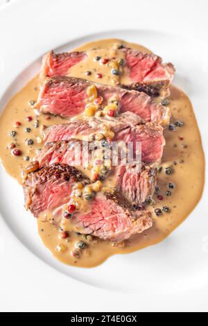 Steak au poivre - french steak with peppercorn sauce Stock Photo