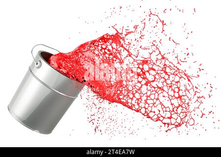 Paint can with red splashing, 3D rendering isolated on white background Stock Photo